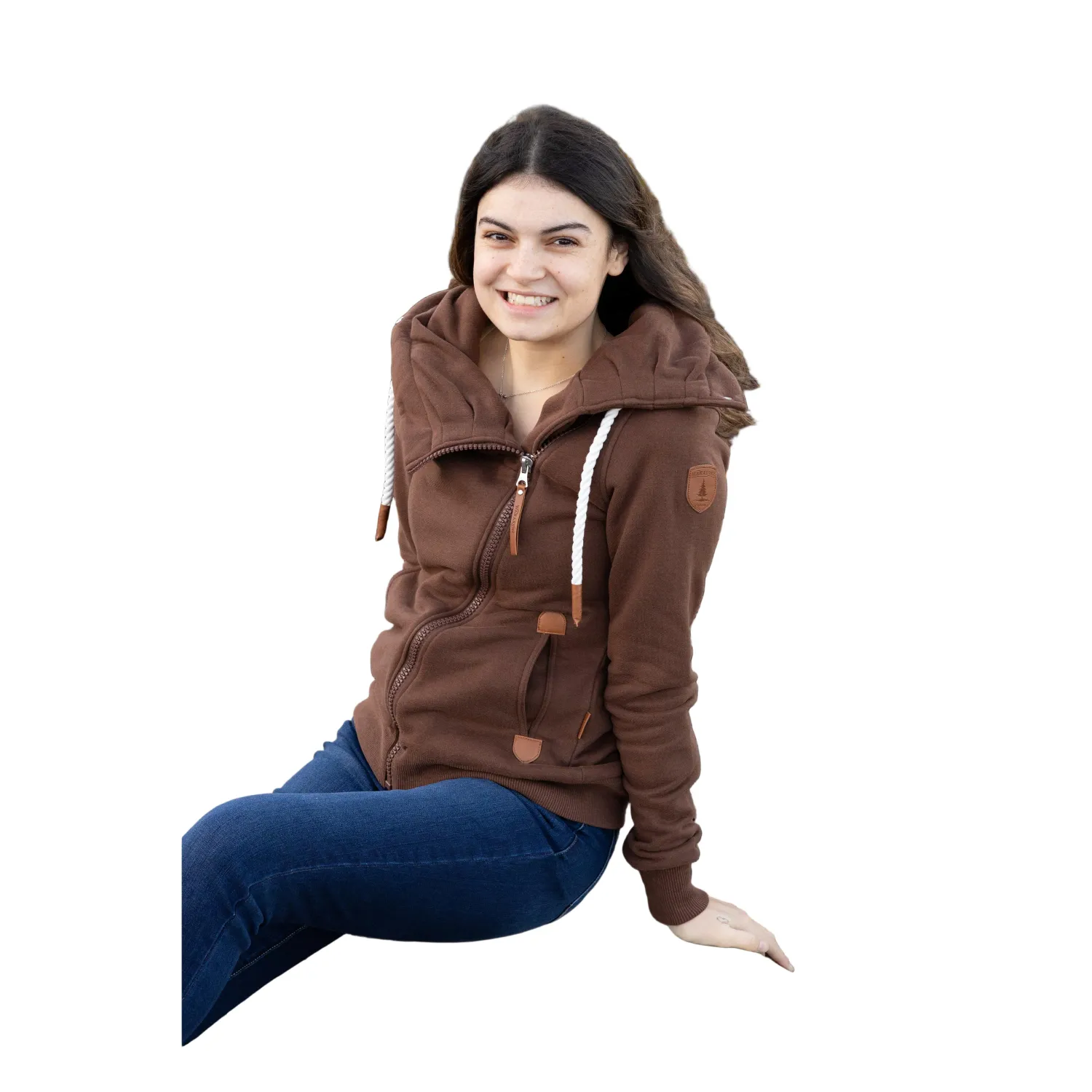 Wanakome Athena Asymmetrical Full Zip - Multiple Colors, Colour: Cocoa, Size: 2XL