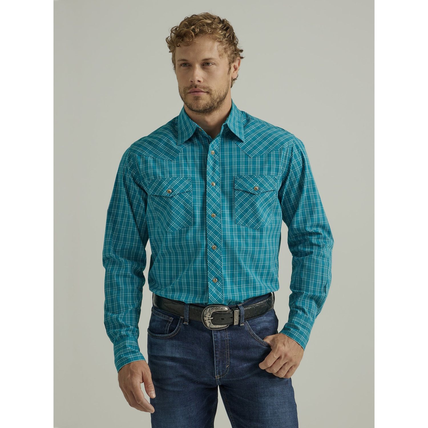 Wrangler Men's 20X Competition Advanced Comfort Long Sleeve Shirt - Teal