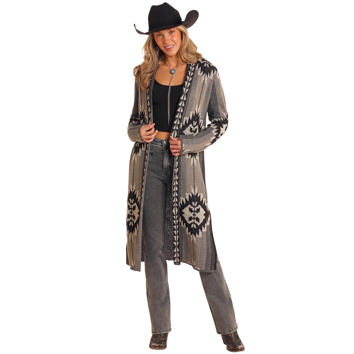 Rock &amp; Roll Women's Aztec Duster - Black