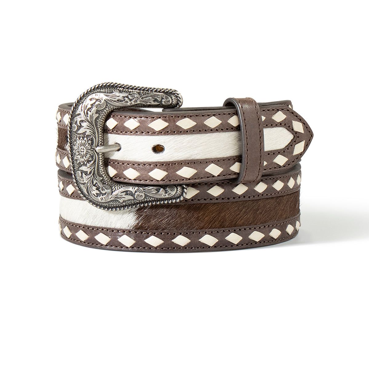 Ariat Womens 1 1/2" Calf Hair Buck Stich Belt