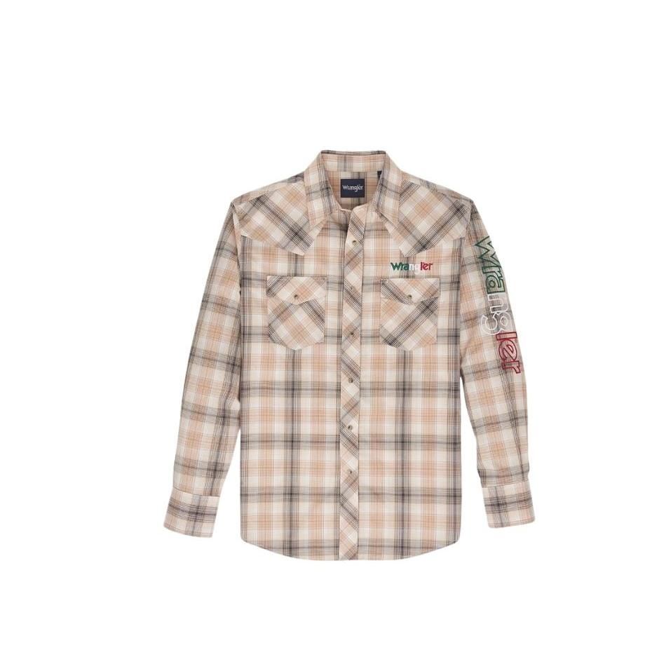Wrangler Men's Classics Relaxed Long Sleeve Logo Shirt - Tan