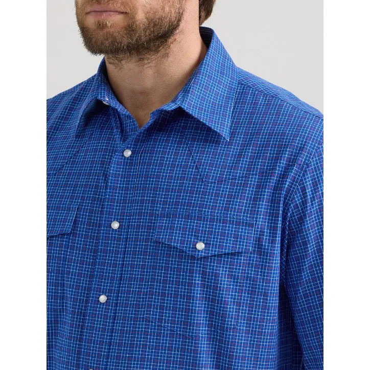 Wrangler® Men's Wrinkle Resist Classic Fit Long Sleeve Shirt - Blue Snap Plaid, Size: 2XLT