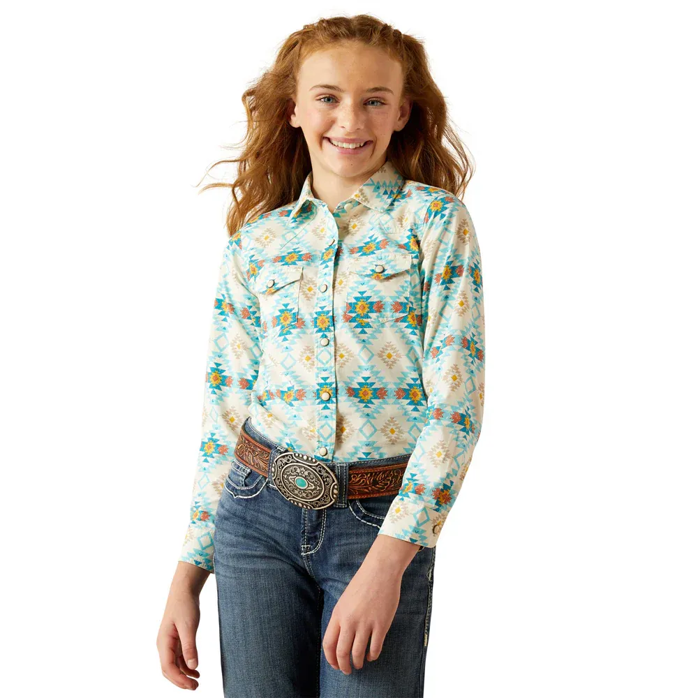 Ariat Girl's Remy Snap Long Sleeve Shirt - Cayo Print, Size: XS