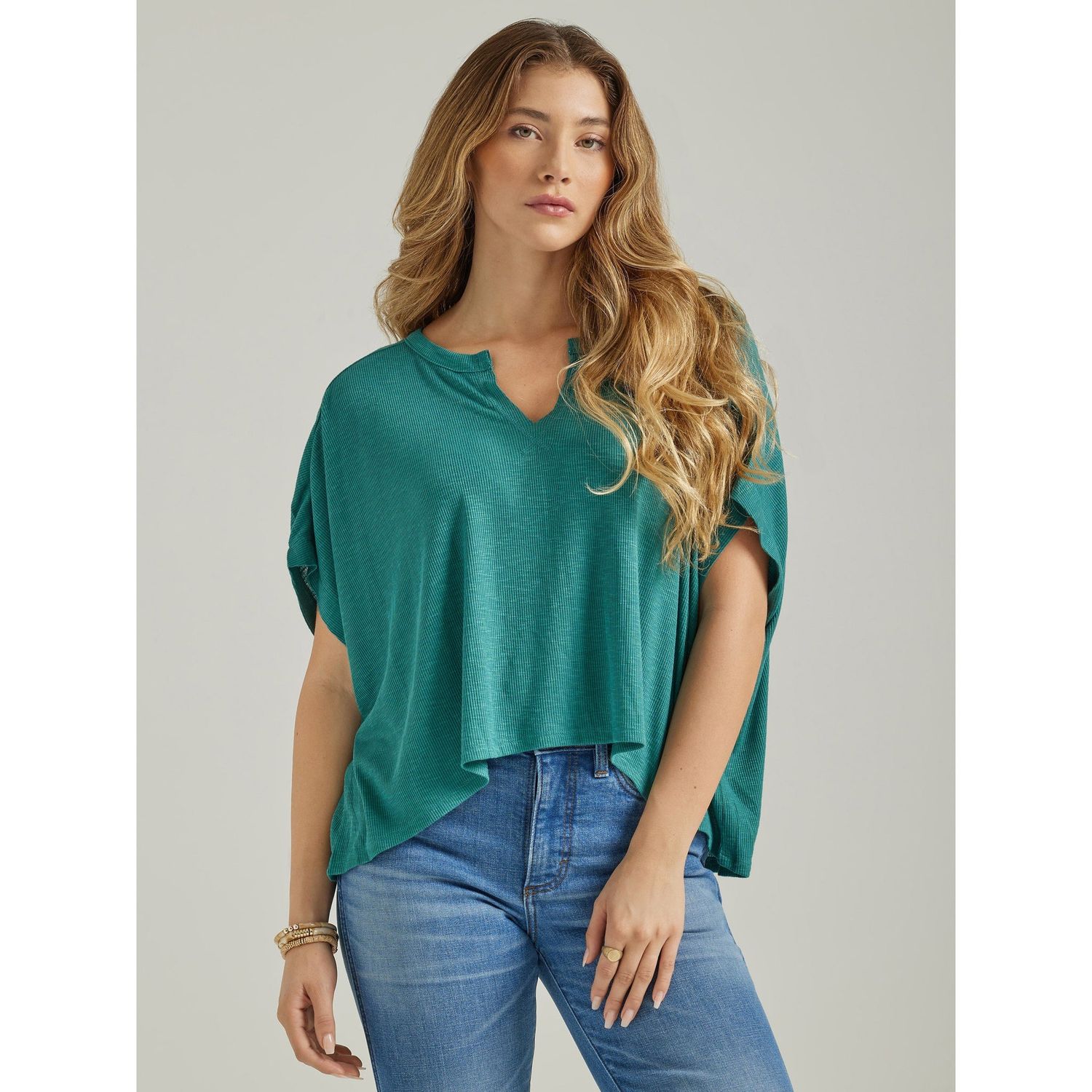 Wrangler Women's Essential Short Sleeve Rib Knit Shirt - Green