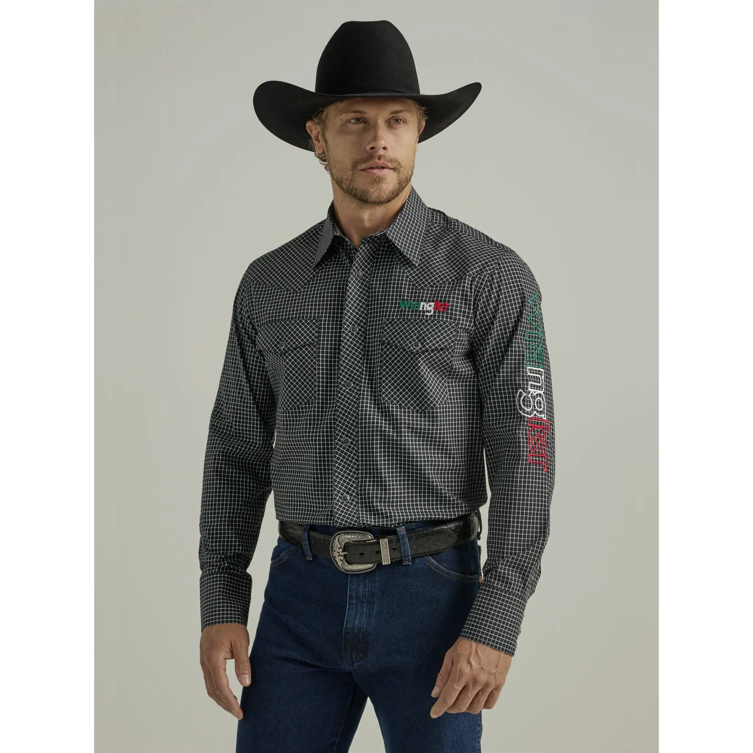 Wrangler Men's Long Sleeve Logo Shirt - Black Mexico Print, Size: L