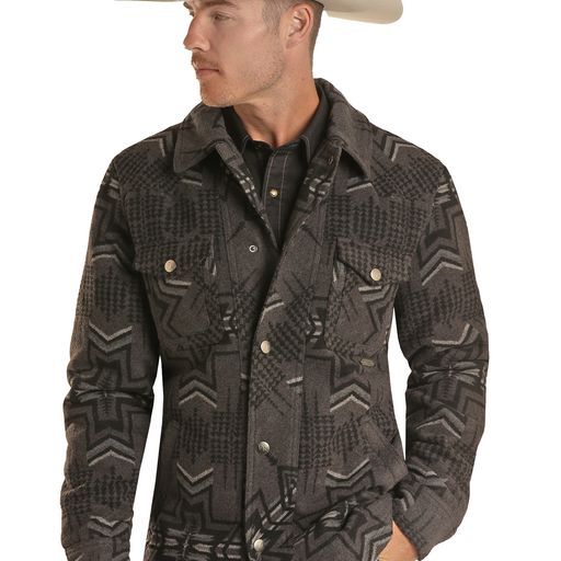 Rock &amp; Roll Men's Aztec Wool Commander Coat - Black