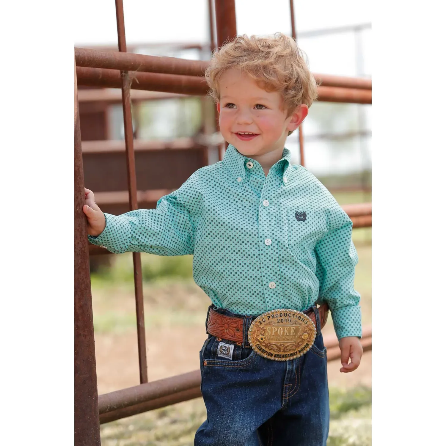 Cinch Boy's Long Sleeve Print Shirt - Light Blue
