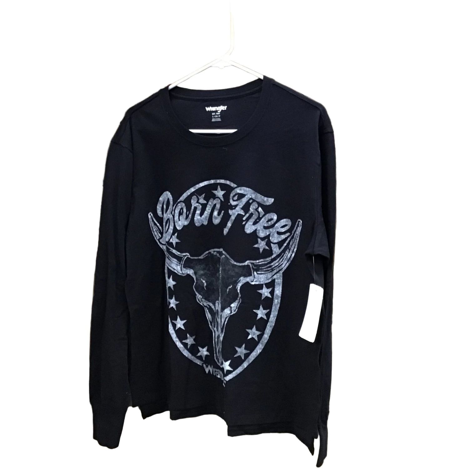 Wrangler Women's Long Sleeve Born Free Skull Tee Shirt- Black