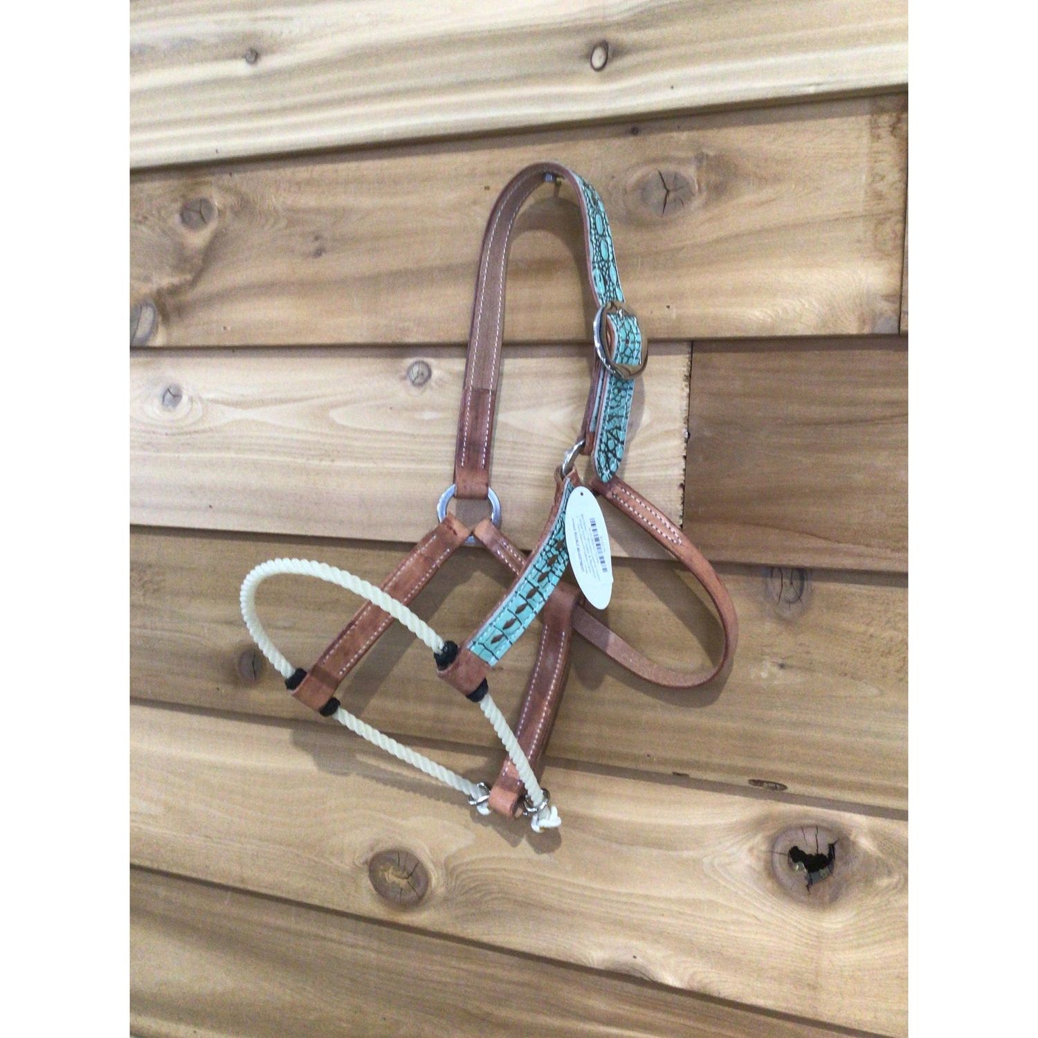 San Saba 1" Harness Leather Halter w/ Rope Nose -Gator &amp; Buckstitch