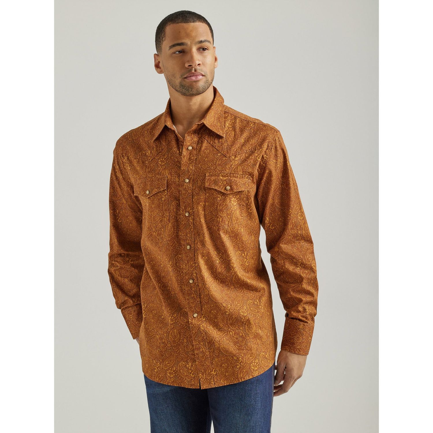 Wrangler Men's Coconut Cowboy Long Sleeve Classic Fit Shirt - Orange