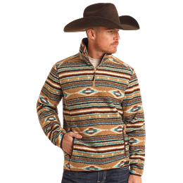 Rock &amp; Roll Men's Printed Berber Striped Pullover - Tan