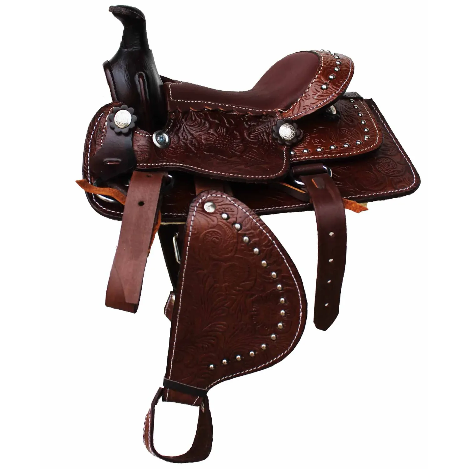 Challenger Horse Western Leather 6" Seat Decorative Novelty Floral Embossed Saddle - Multiple Styles, Color: Brown