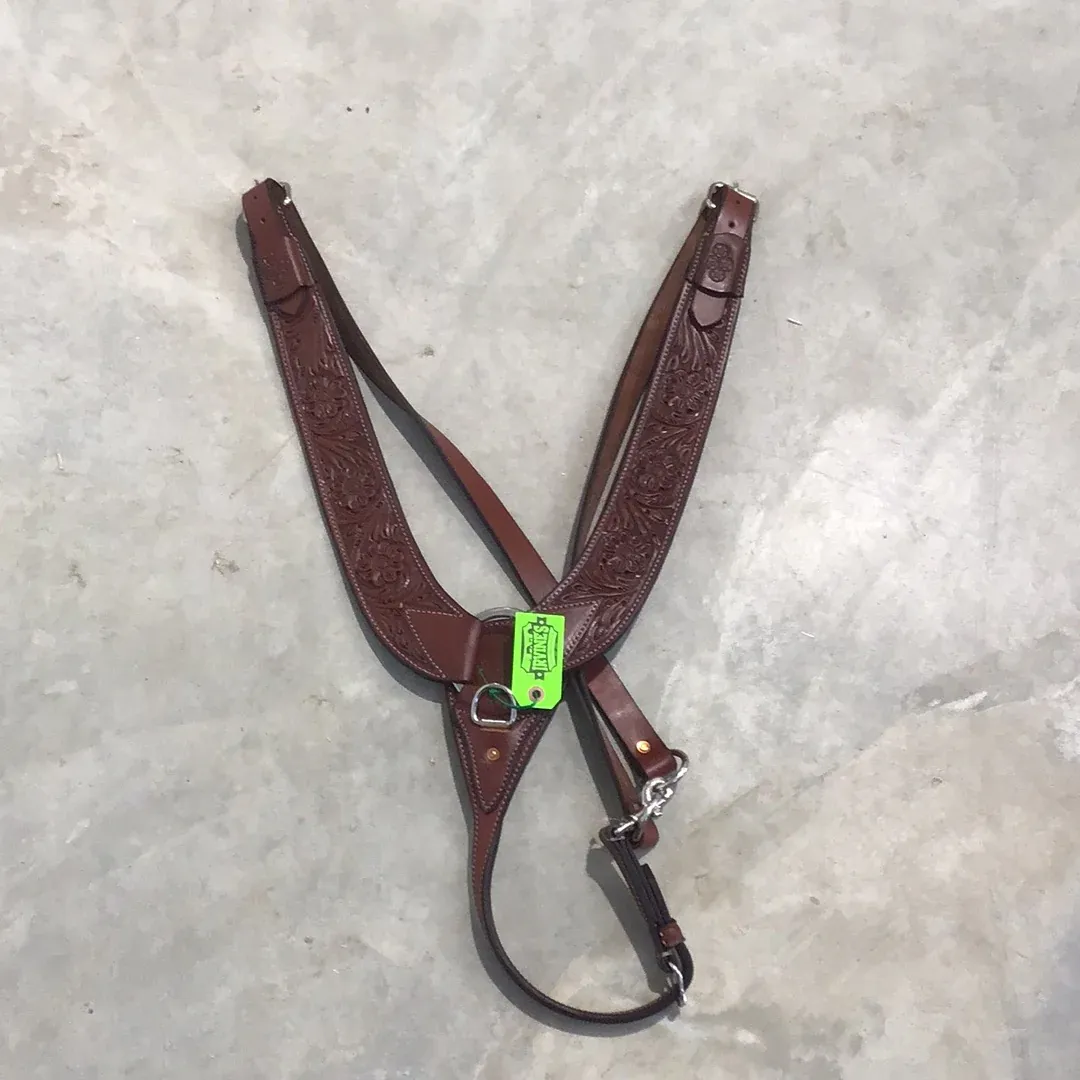 Irvine's Pulling Breast Collar Floral Tooling, Color: Dark Oil