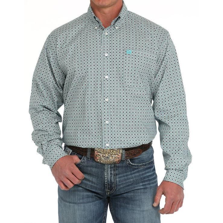 Cinch Men's Long Sleeve Geometric Print Button Down Western Shirt- Cream - MTW1105901