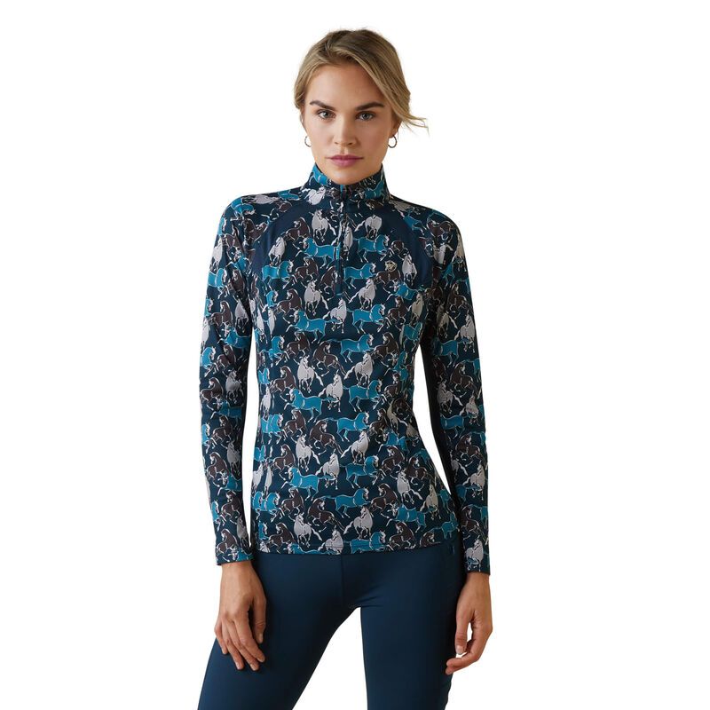 Ariat Womens Sunstopper 2.0 1/4 Zip Baselayer - Mosaic Blue Reflections Print
