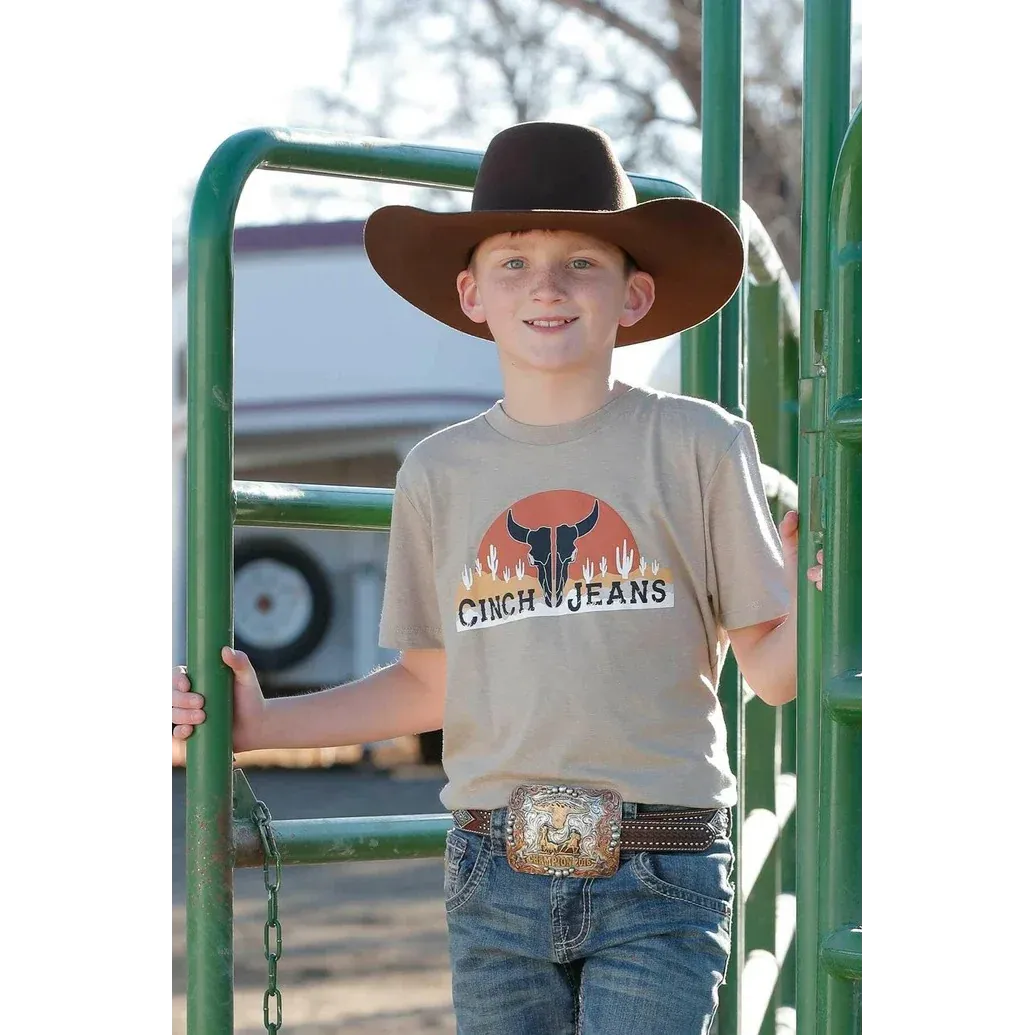 Cinch Boy's Desert Skull Short Sleeve Tee Shirt- Khaki