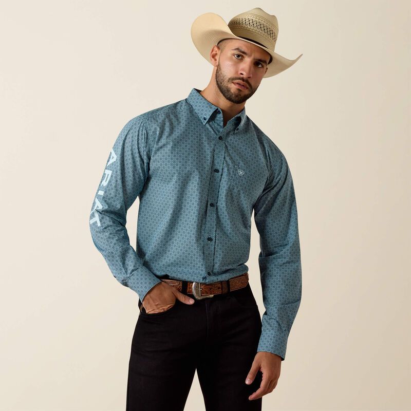 Ariat Men's Casual Team Jansen Long Sleeve Shirt - Navy/Light Blue