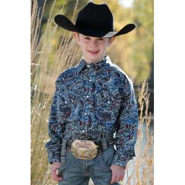 Cinch Boy's Paisley Print Western Shirt - Blue