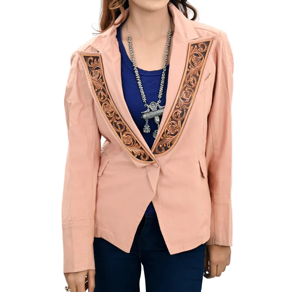 American Darling Women's Blazer w/Leather Lapels - Light Pink, Size: S