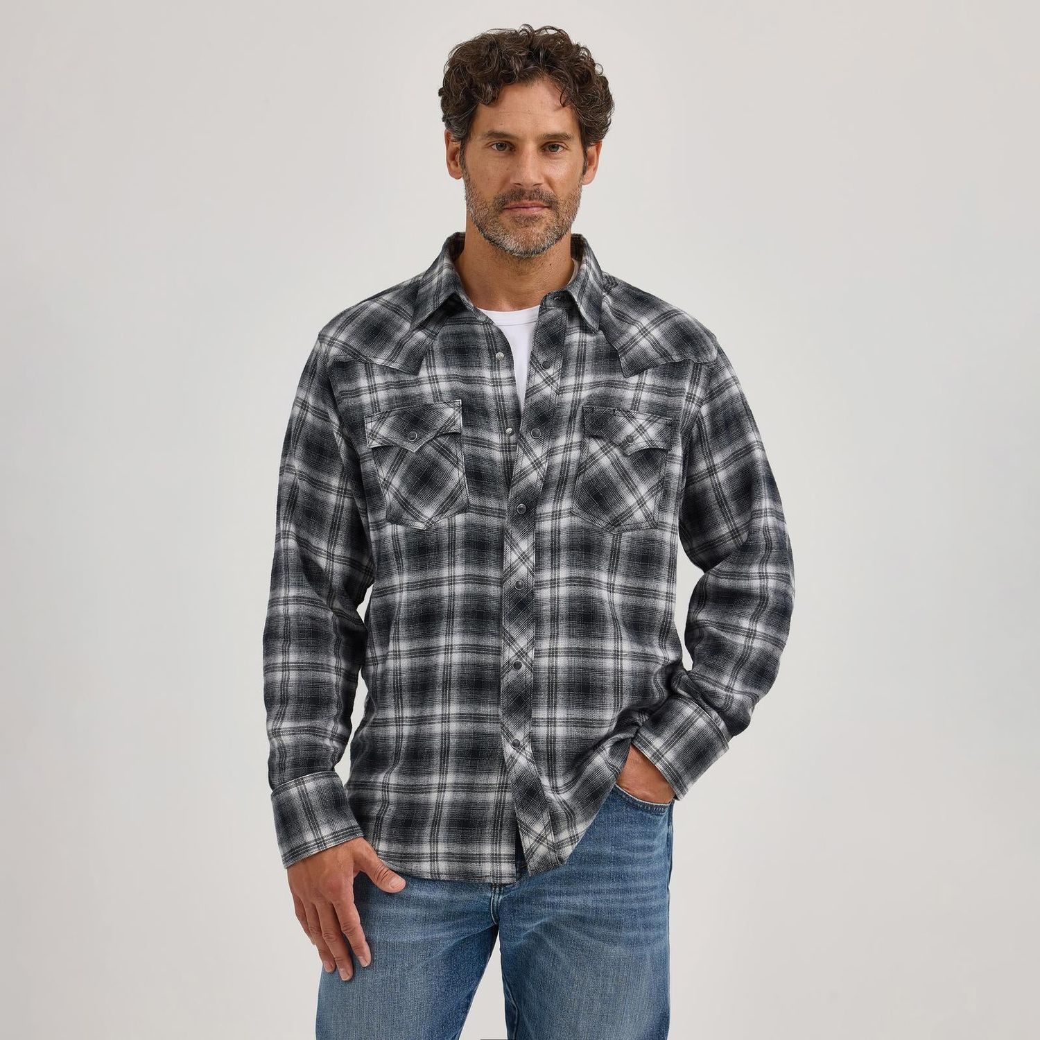 Wrangler Men's Wrangler Retro Modern Fit Flannel Long Sleeve Snap Shirt - Gray