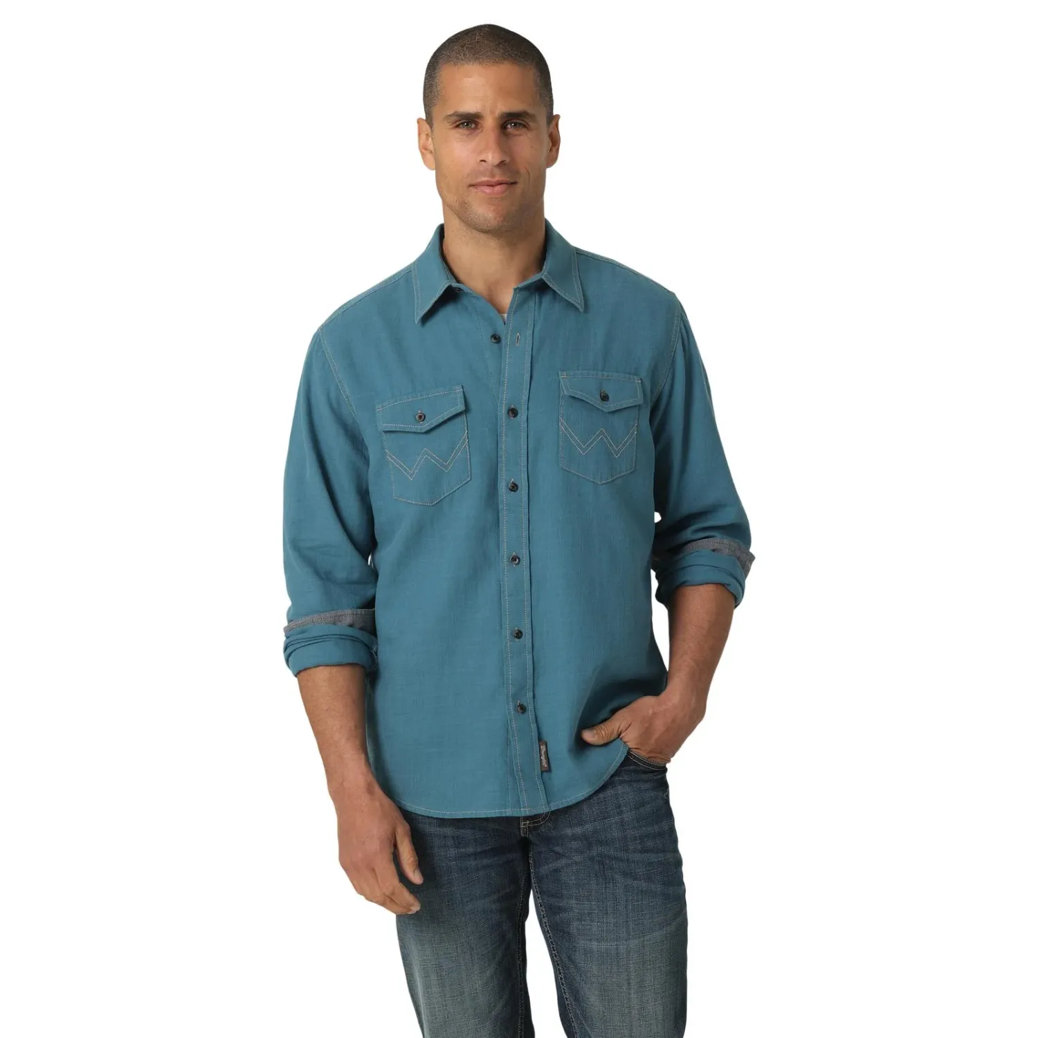 Wrangler Men's Retro Premium Long Sleeve Button Shirt - Blue, Size: 2XT