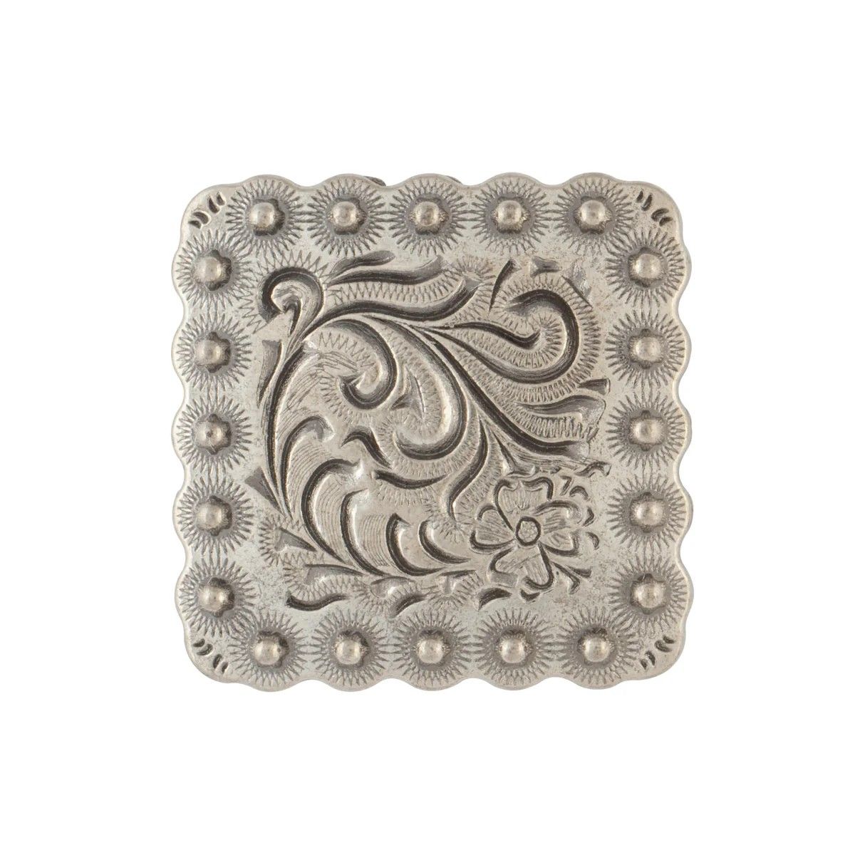 Square Floral Berry Concho - Antique Nickle