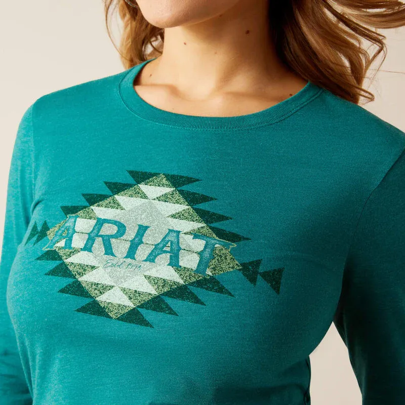 Ariat Women's Southwest Logo Long Sleeve T-Shirt - Teal Green Heather