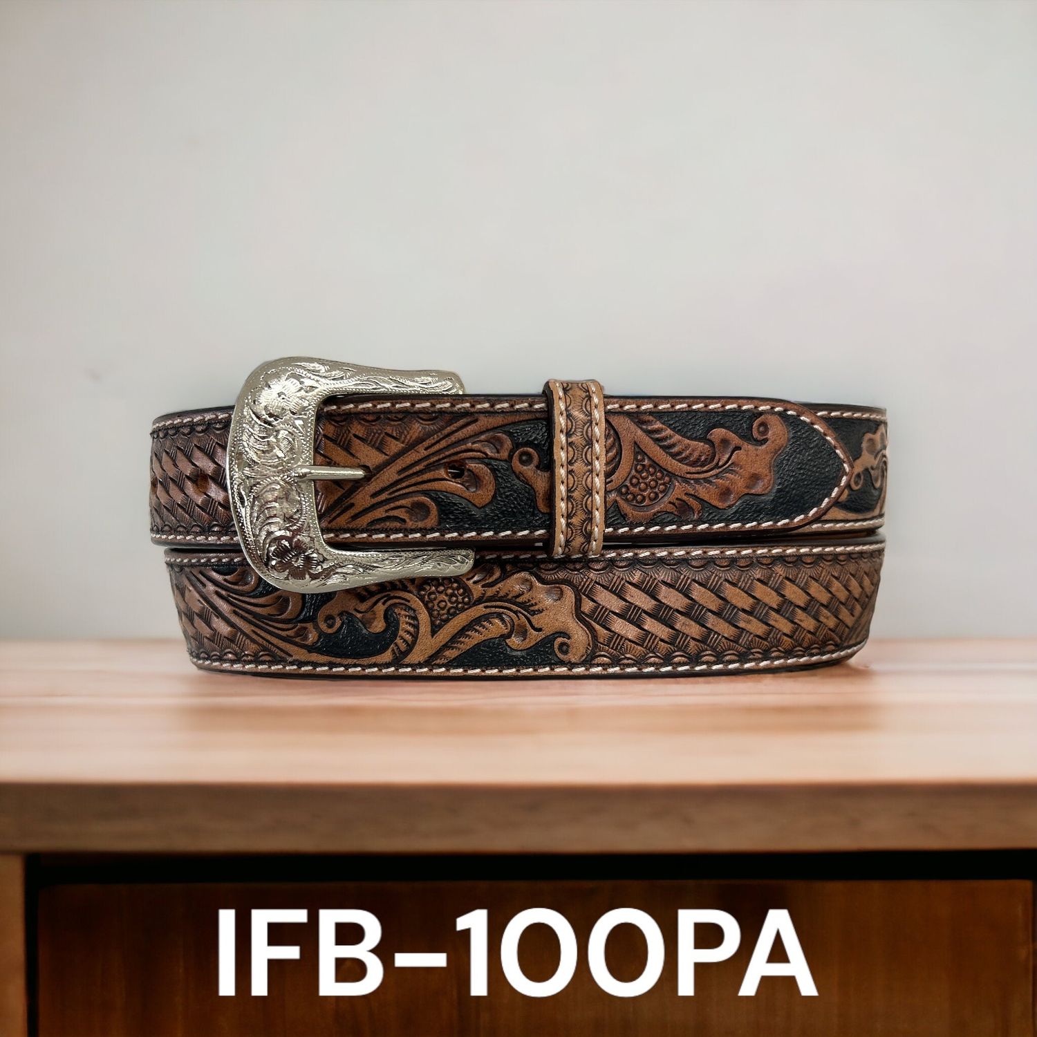 Ranger Belt Co. Men's Belt Floral and Basketweave Belt - Brown/Black