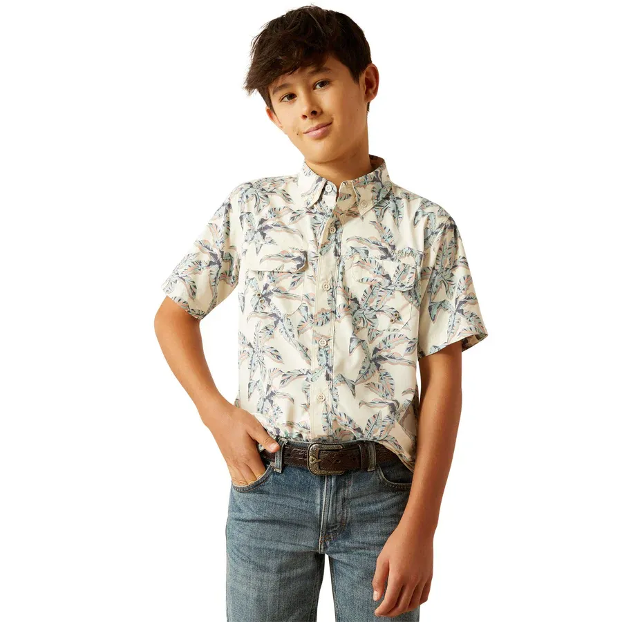 Ariat Boy's VentTEK Short Sleeve Outbound Classic Fit Shirt - Papyrus, Size: XS