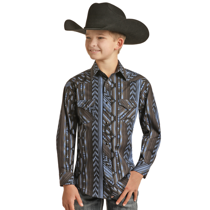 Rock &amp; Roll LS Aztec Stripe Snap Shirt
