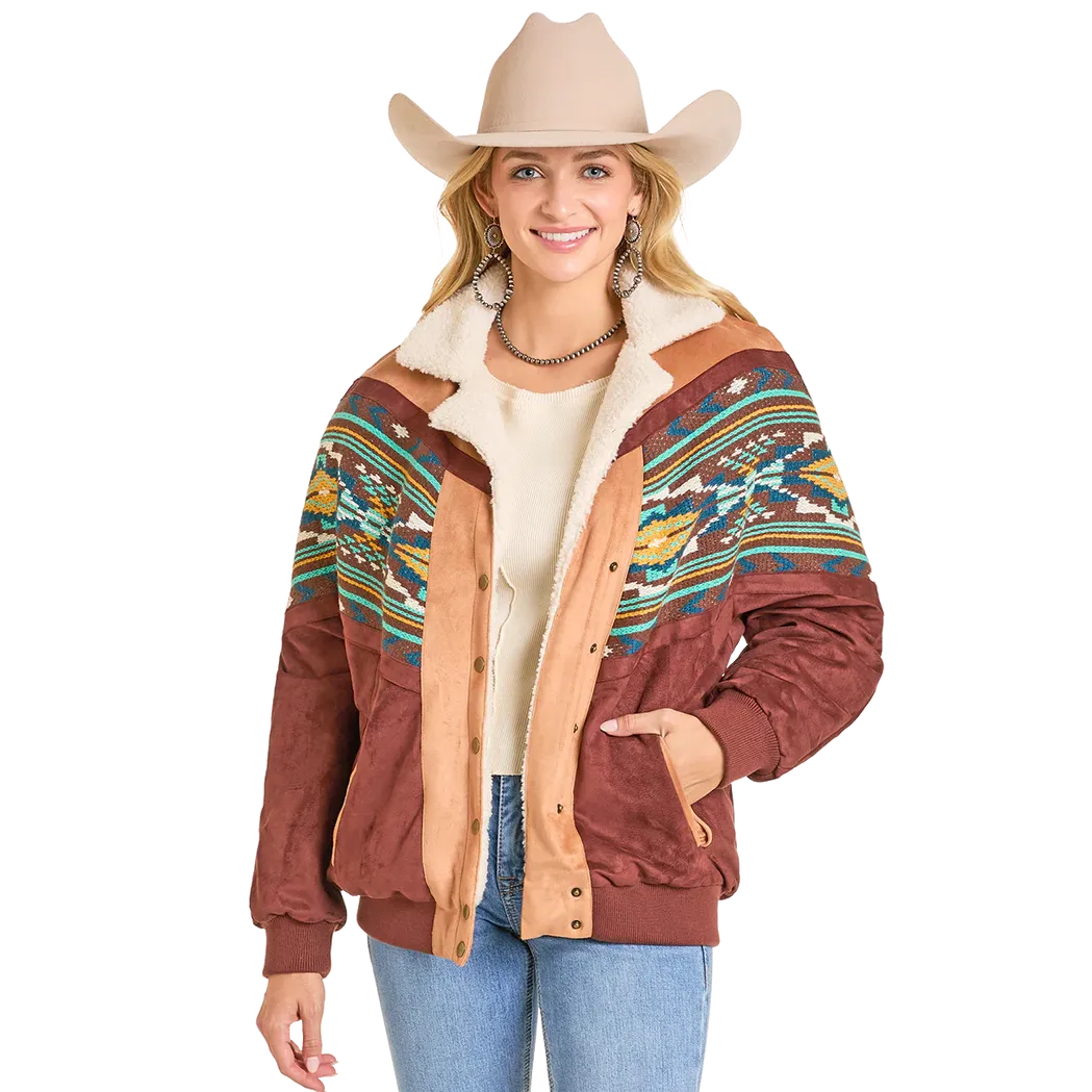 Rock &amp; Roll Women's Oversized Microsuede Bomber Jacket - Brown