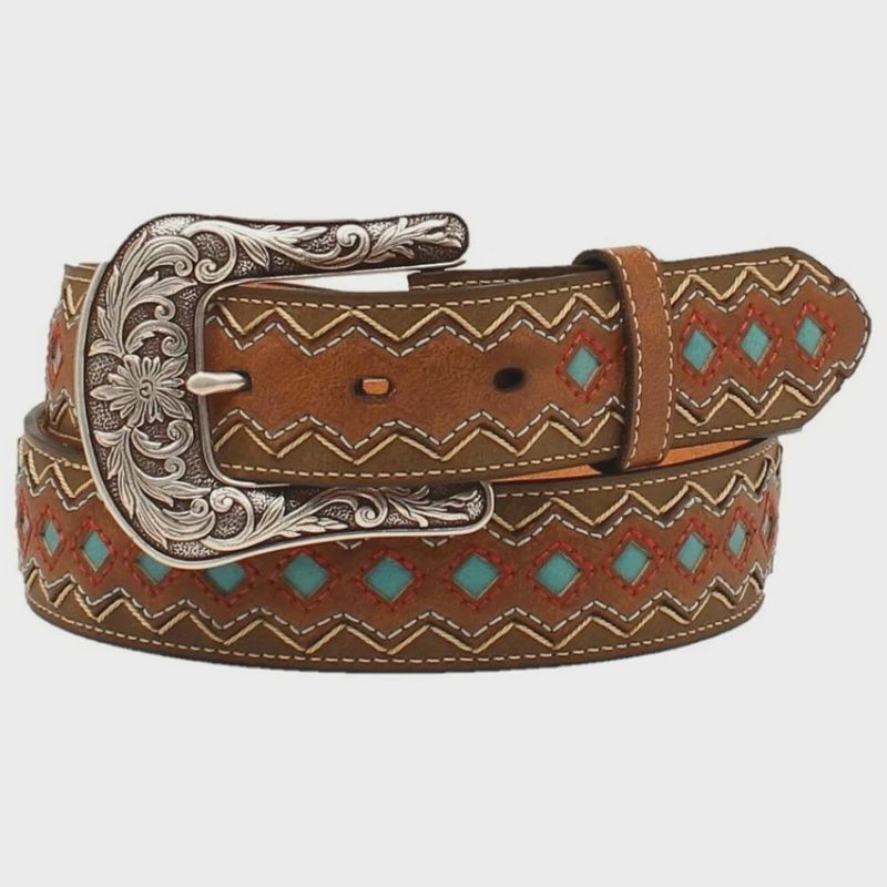 **Ariat Women's Zig Zag Turquoise Diamond Belt - Brown