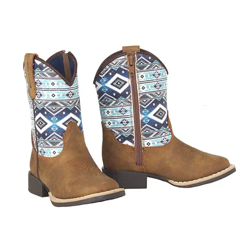 Twister Boy's Heston Western Boots - Tan/White/Blue, Size: 1
