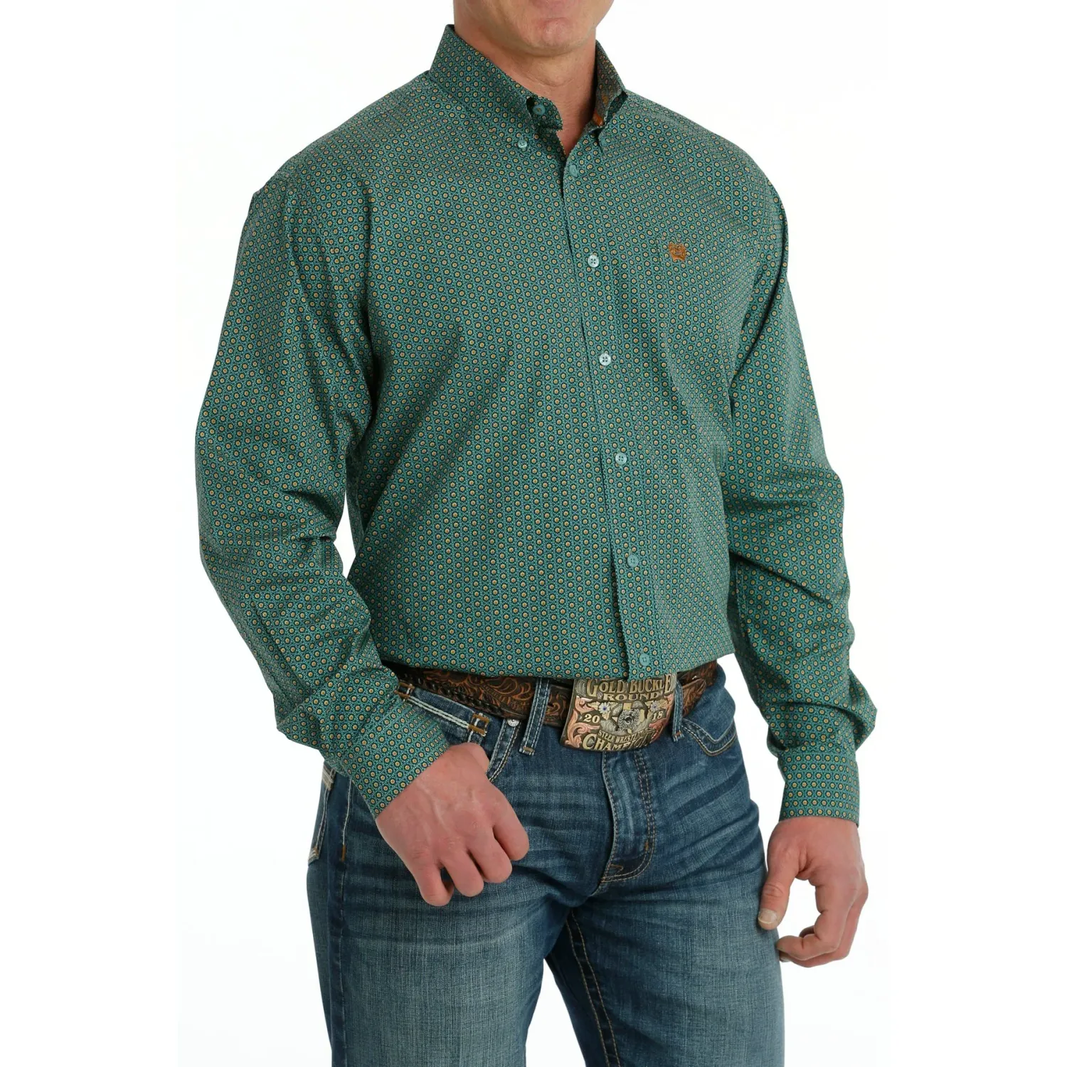 Cinch Men's LS Print Shirt - Turquoise - MTW1105703