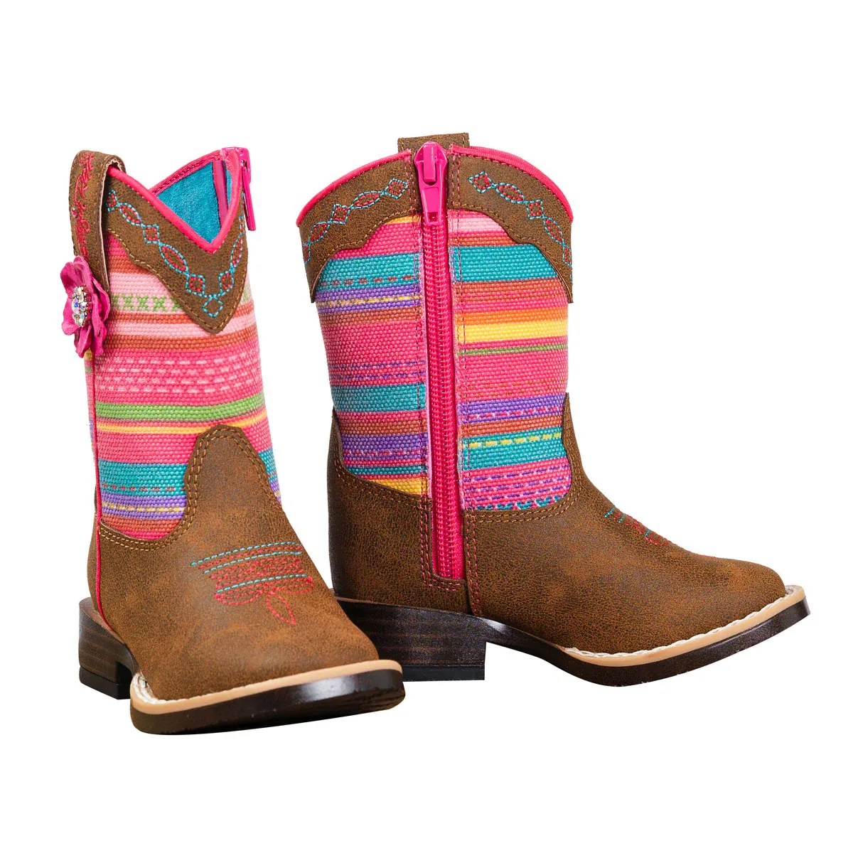 Blazin Roxx Toddler Camilla Western Boots w/Zipper Access - Multi Coloured Stripe, Size: 4