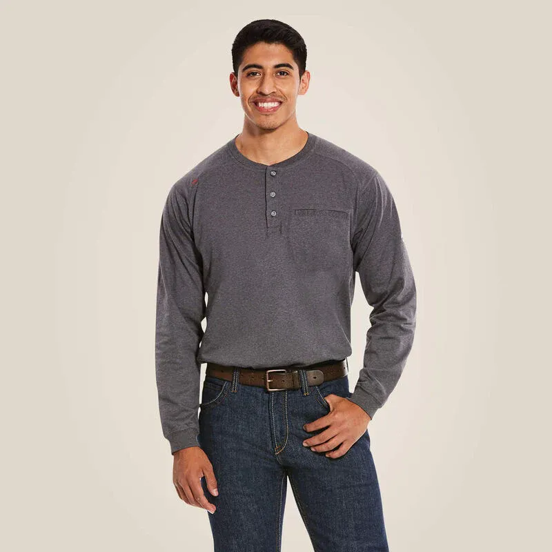 Ariat Men's Fire Resistant Air Henley Long Sleeve Shirt- Charcoal Heather, Size: S