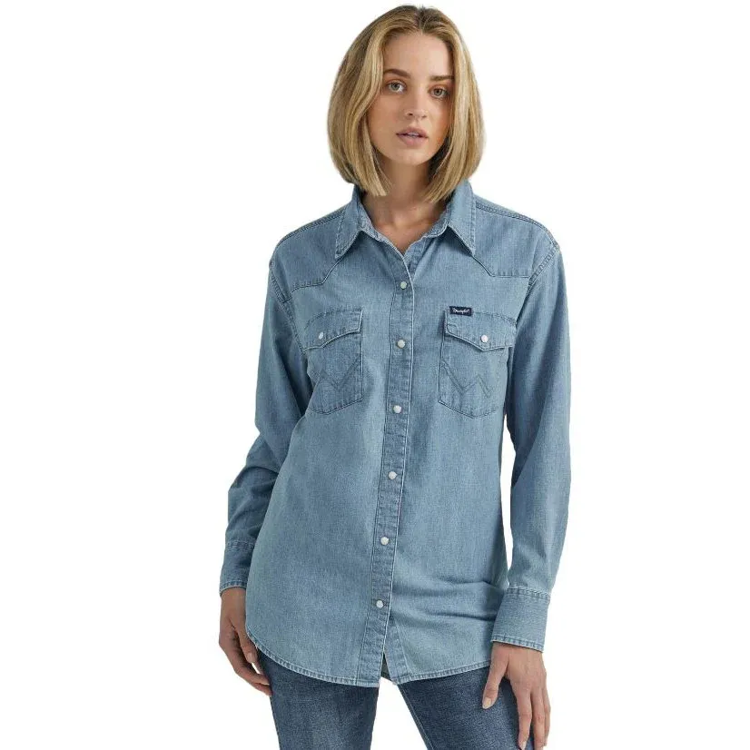 Wrangler Women's Retro Americana Shirt - Light Denim, Size: XS