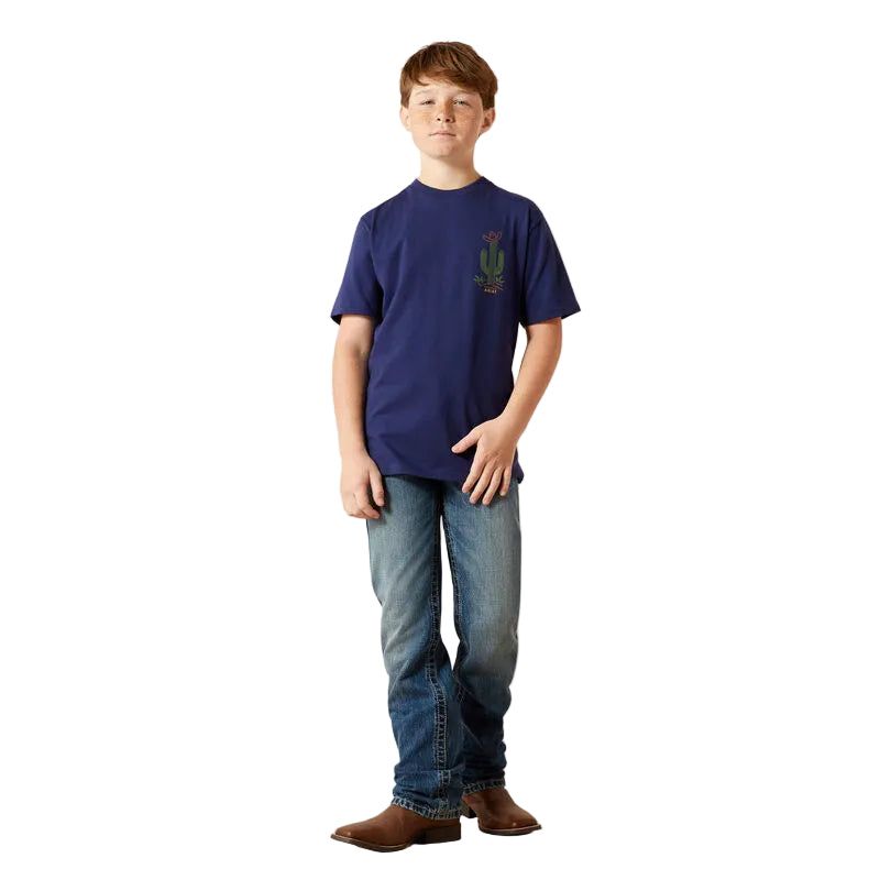 Ariat Boy's Neon Cactus Short Sleeve Tee-Shirt - Medieval Blue