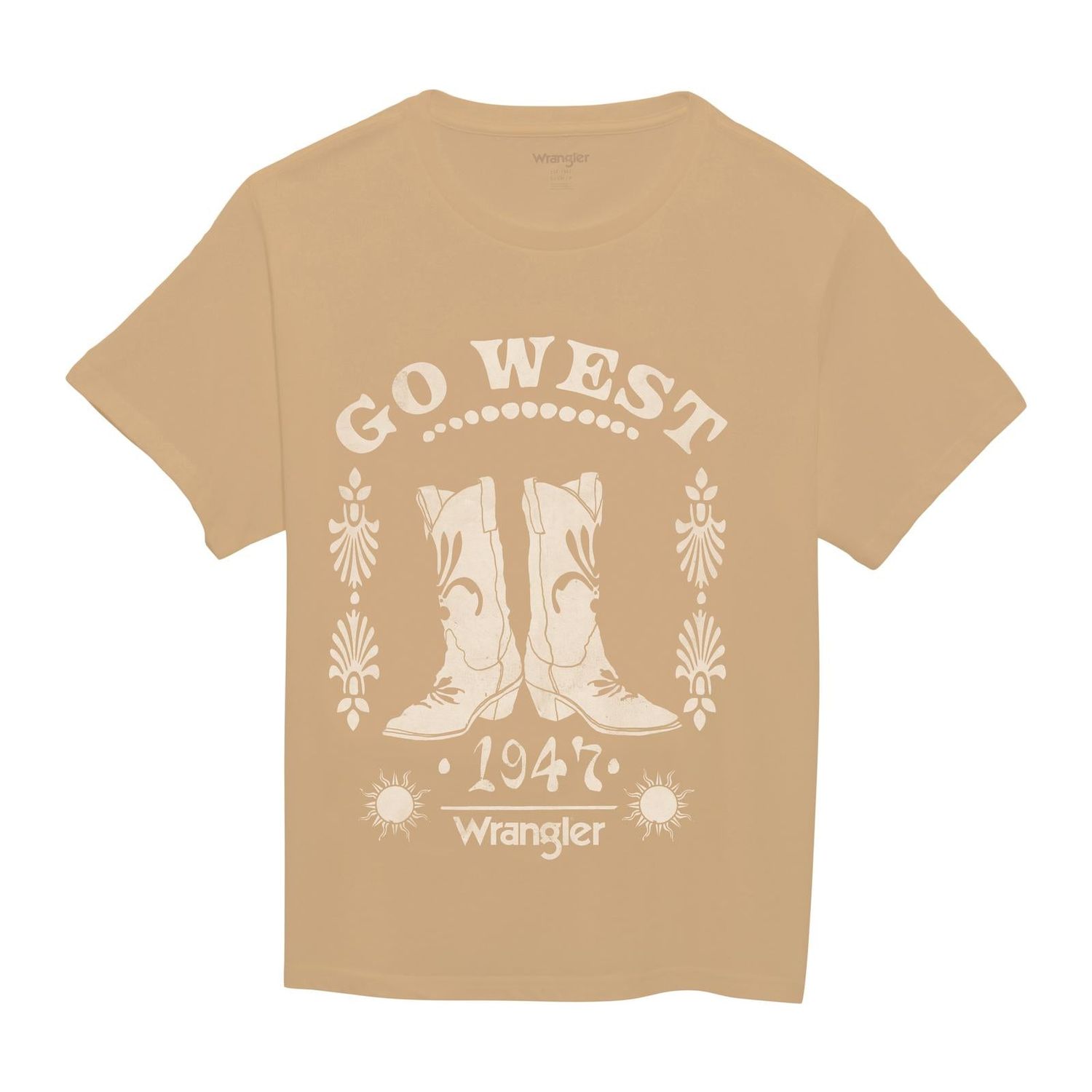Wrangler Women's Retro Graphic Western Boots Short Sleeve Girlfriend Fit Tee Shirt-Croissant Heather