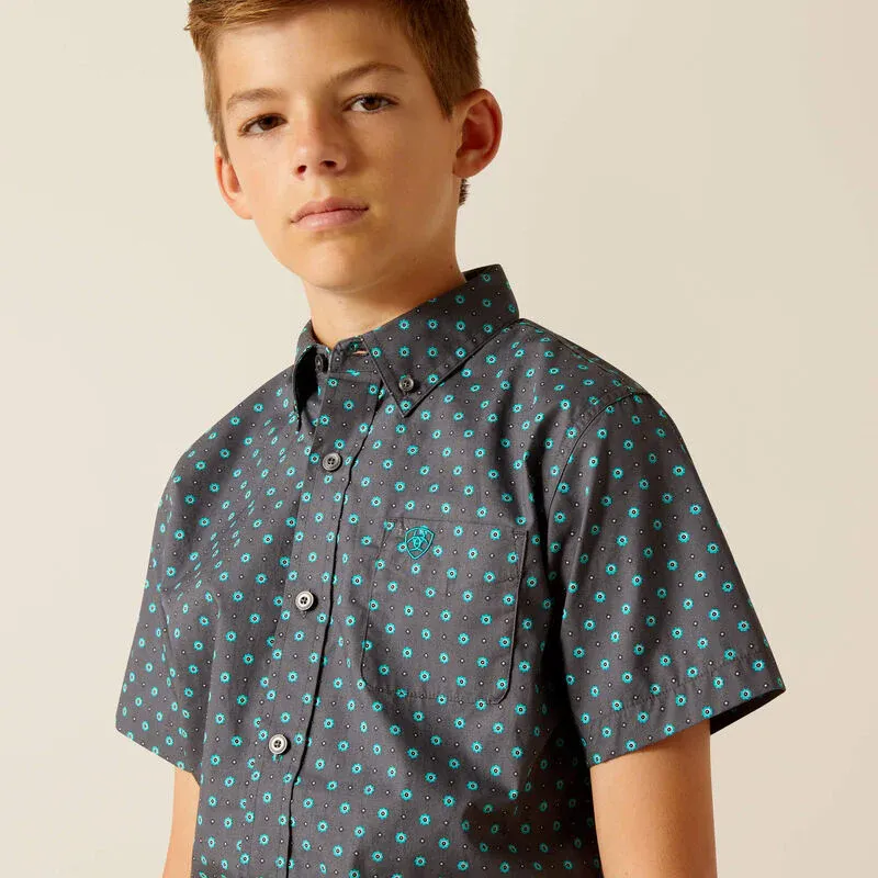 Ariat Boy's Johnnie Classic Fit Short Sleeve Shirt - Grey, Size: XS