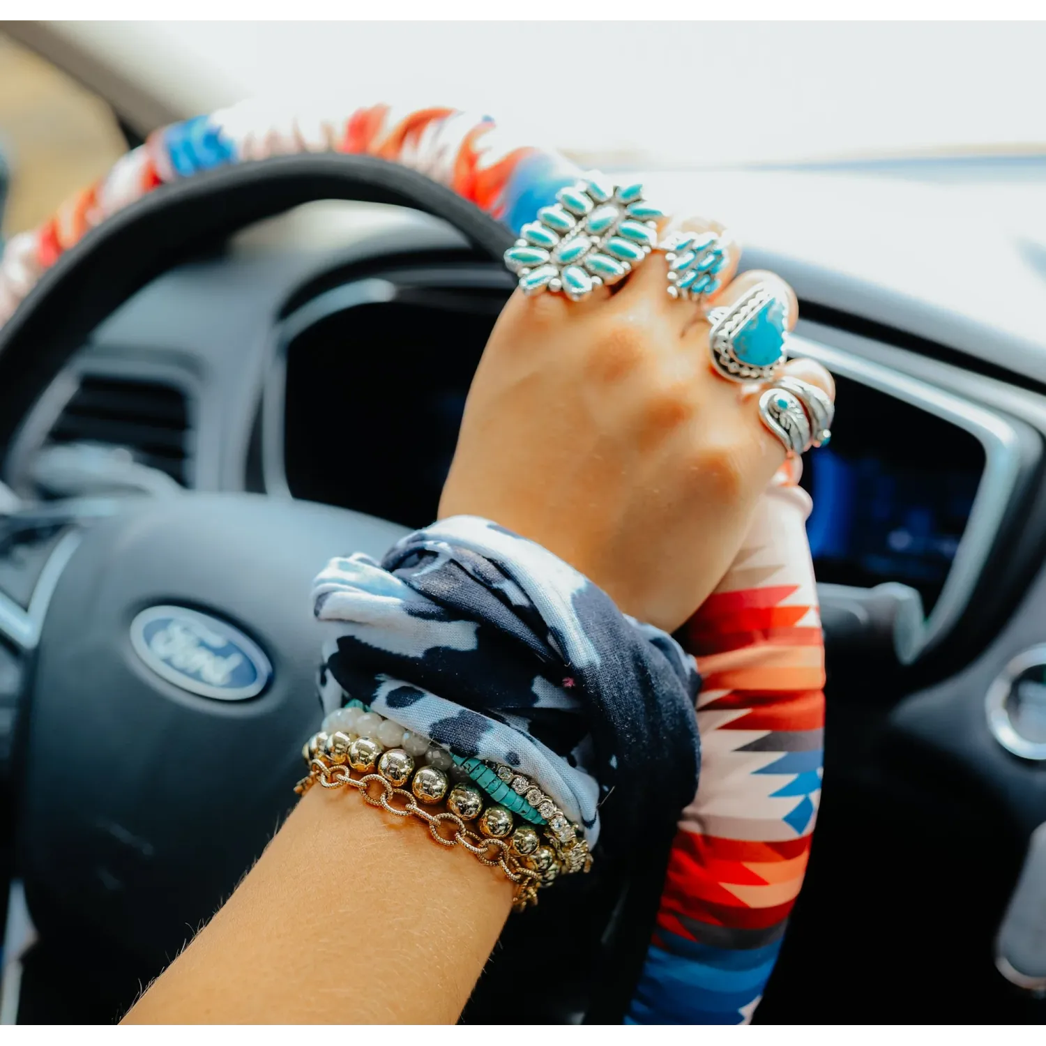 Front Porch Steering Wheel Cover - Assorted Colours, Color: AZTEC