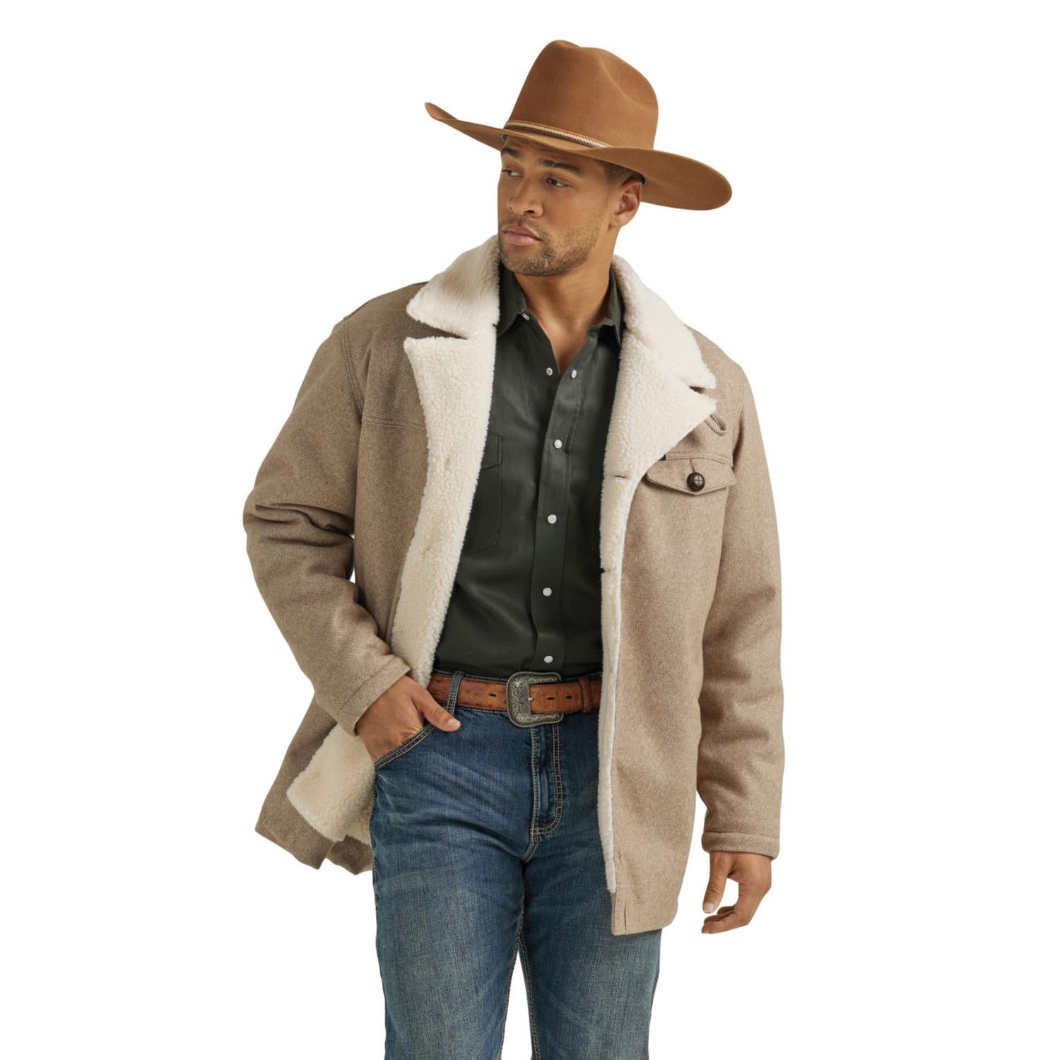Wrangler Men's Sherpa Lined Tweed Jacket - Neutral Brown