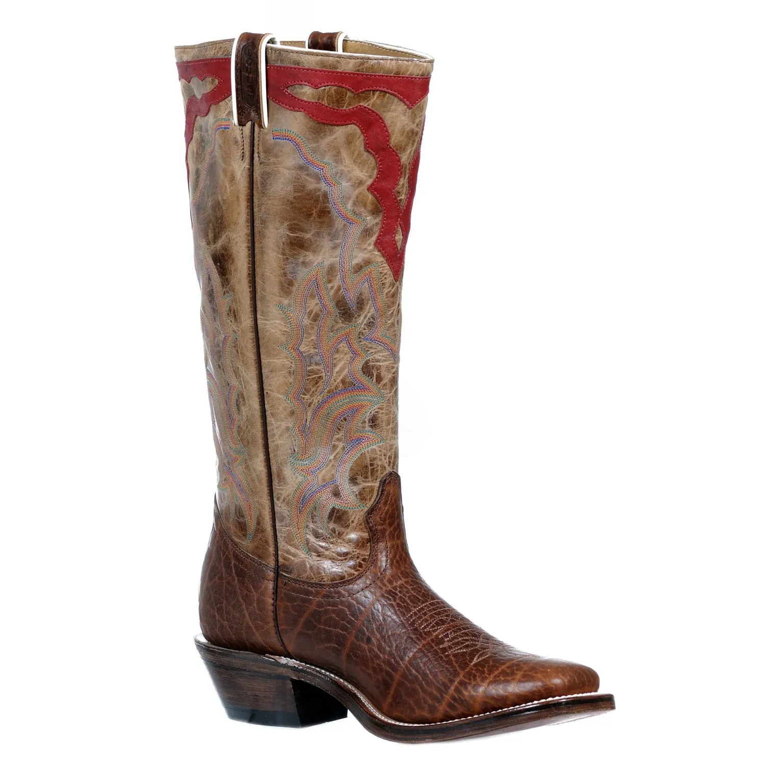 Boulet Men's Wide Square Toe Western Boots - Cognac Pent Shoulder/Deerlite Butterscotch &amp; Red, Size: 7