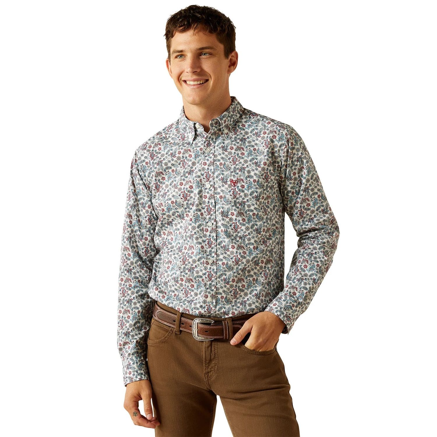 Ariat Men's Long Sleeve Stiles Fitted Shirt- Light Blue