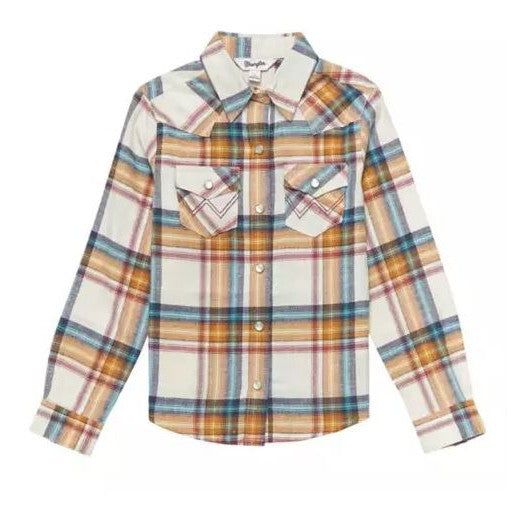 Wrangler Girl's West Plain Flannel Long Sleeve Shirt - White/ Multi
