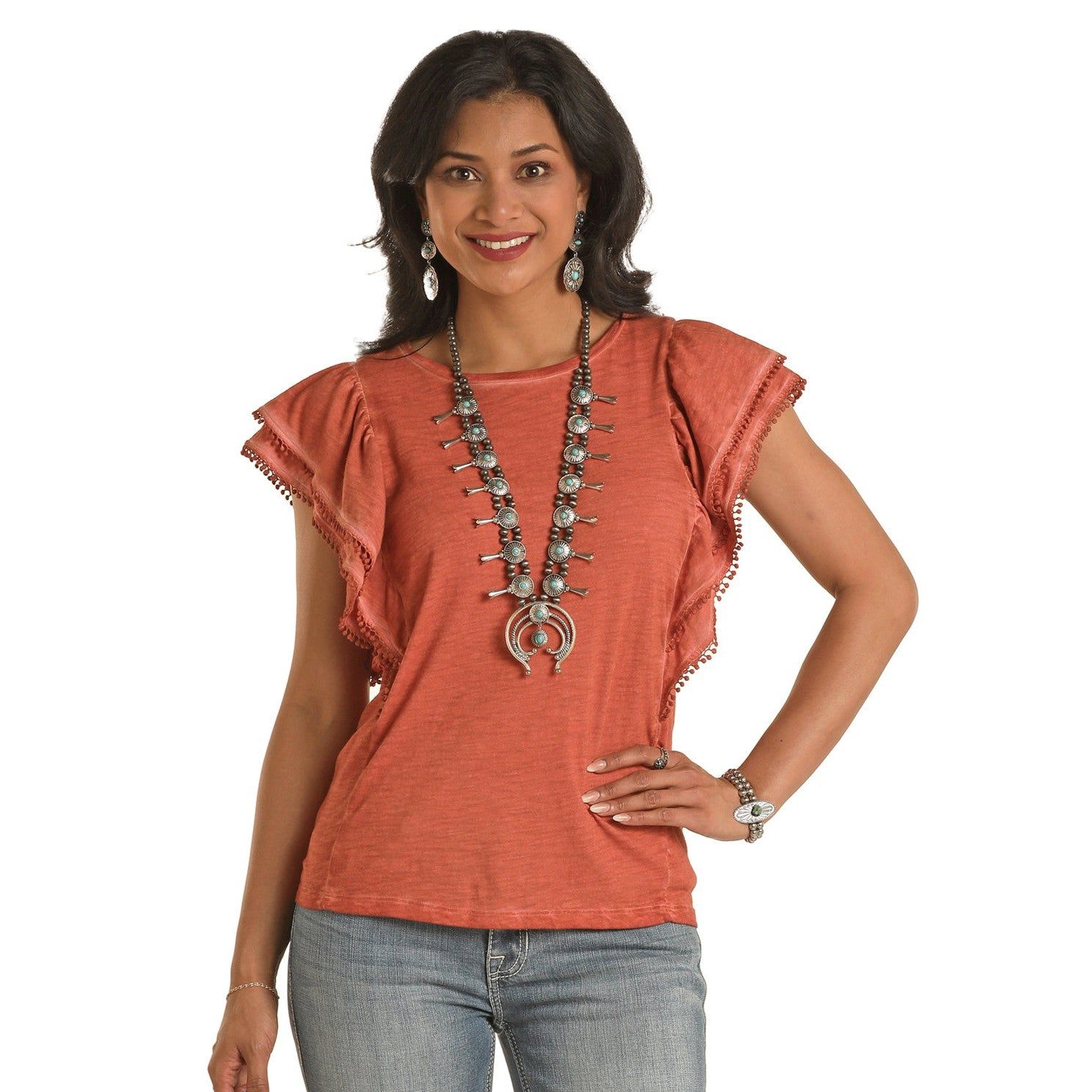 White Label Women's Flutter Tee w/Dot Drim - Rust