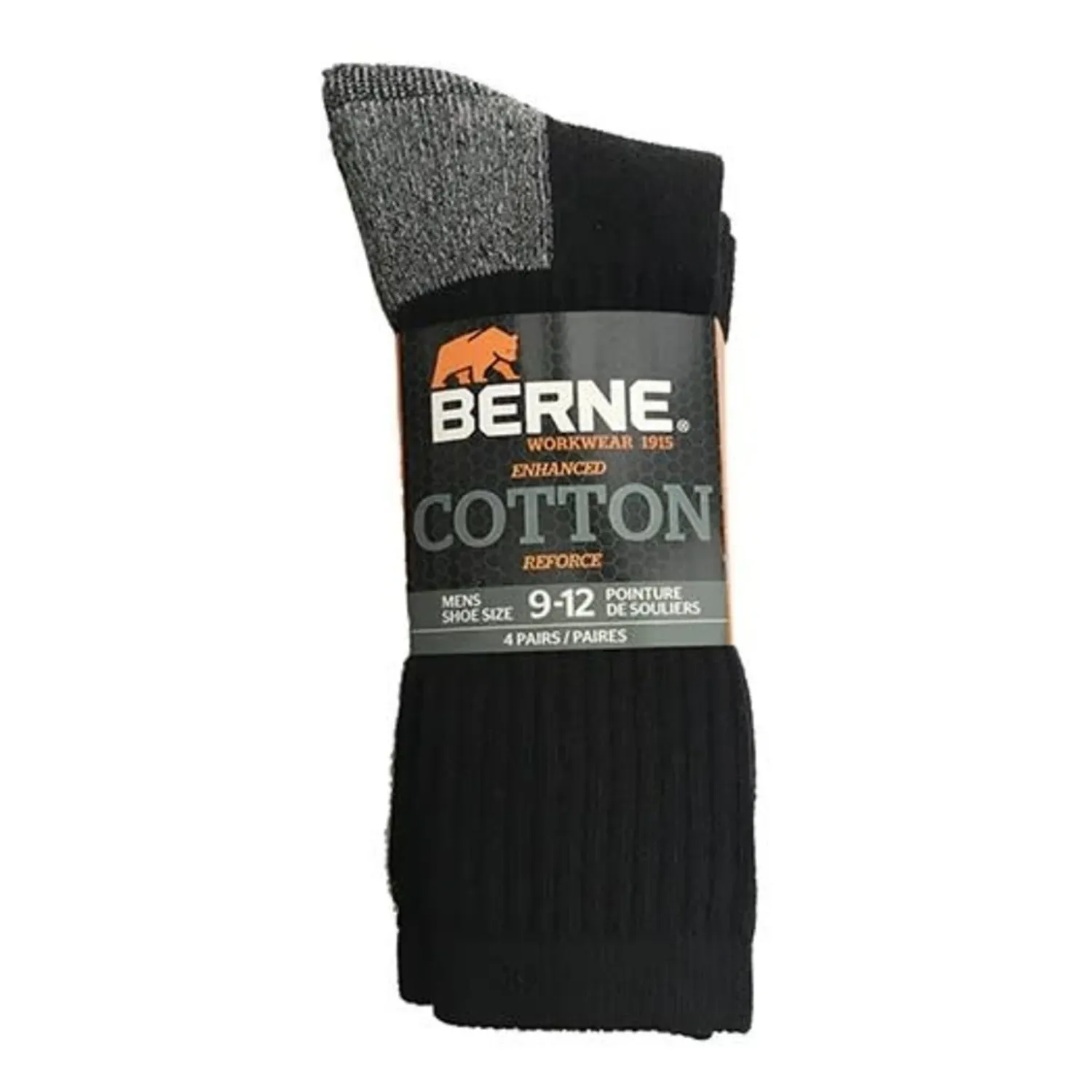 Berne Crew Socks 4 Pair/PK, Color: Black, Size: 9-11