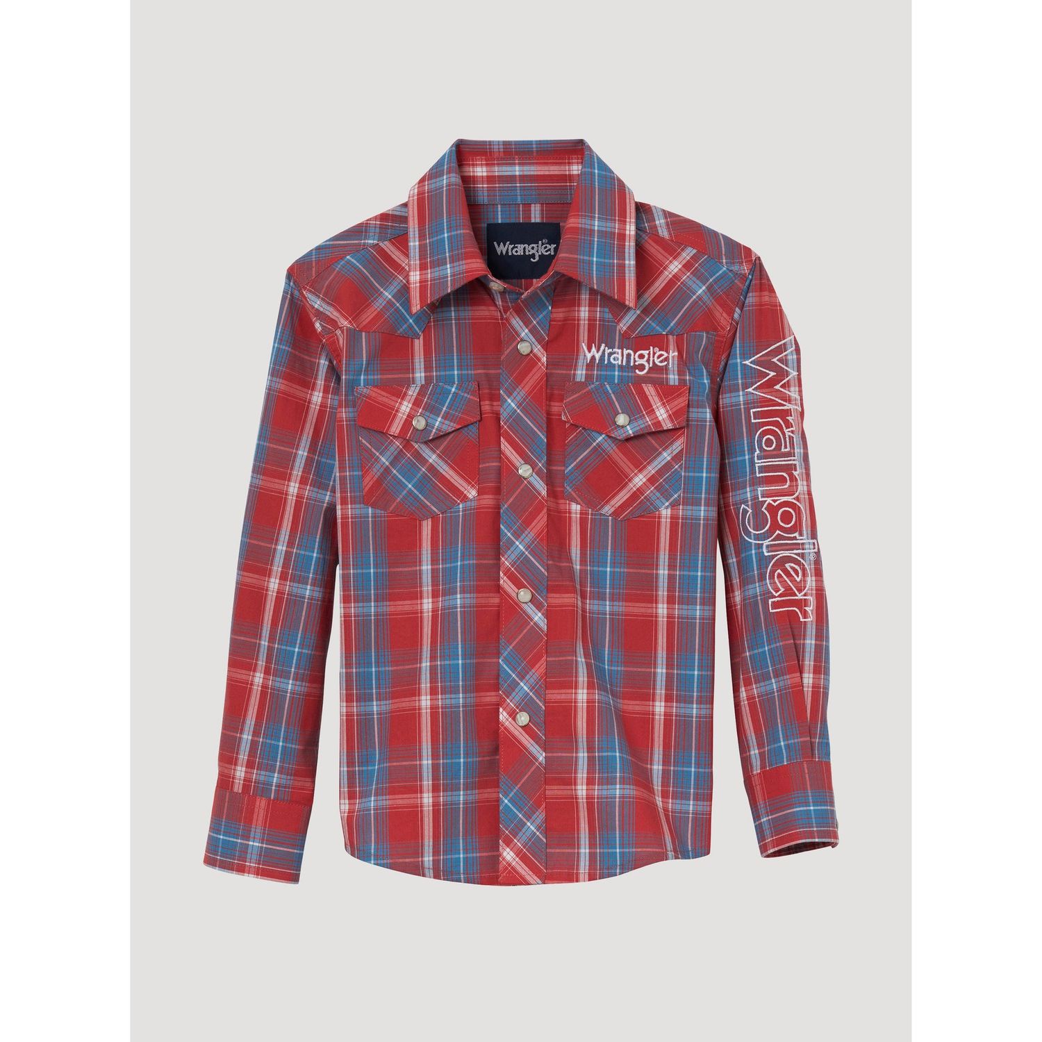 Wrangler Boy's Logo Long Sleeve Plaid Shirt - Red