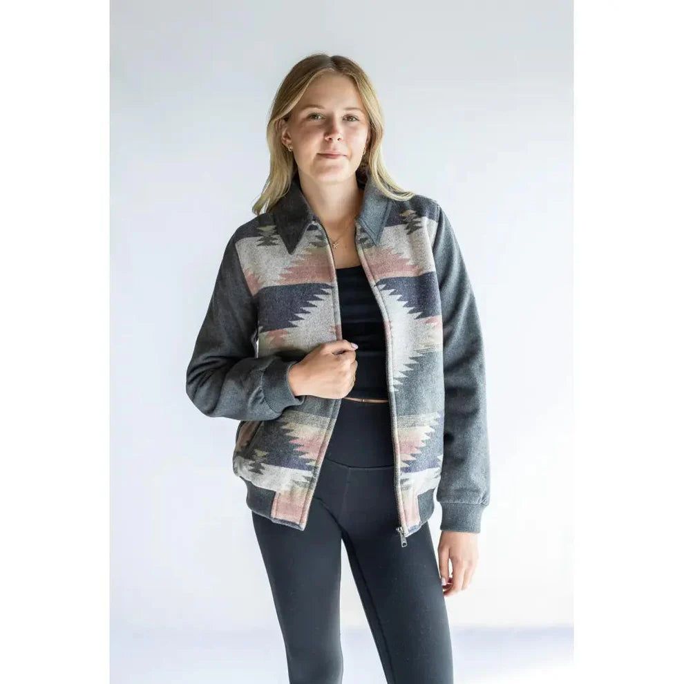 Rock &amp; Roll Women's Aztec Long Sleeve Wool Bomber Jacket