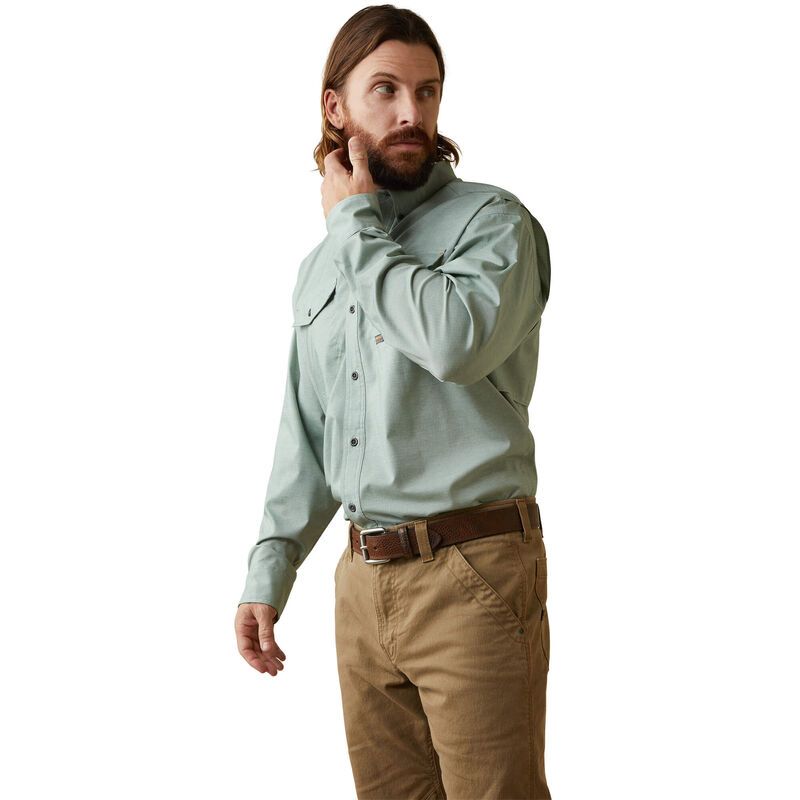 Ariat Mens Rebar Made Tough VentTEK DuraStretch Work Shirt Green Bay Heather